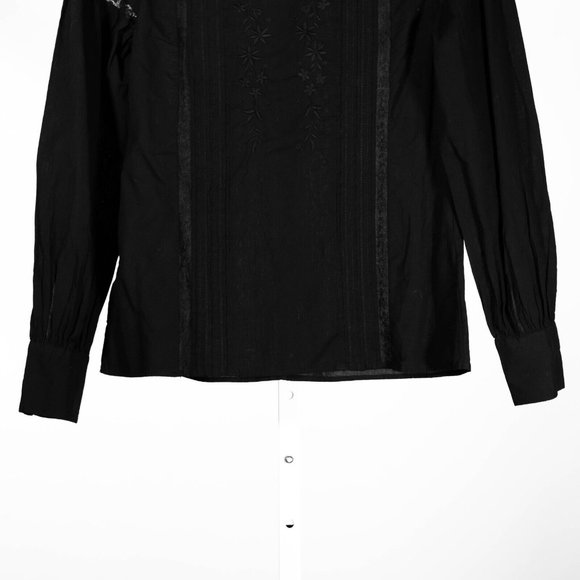 H&M Women's Blouse Black Embroidered Floral Sheer Lace Long Sleeve Shirt Top 4 - Picture 8 of 12